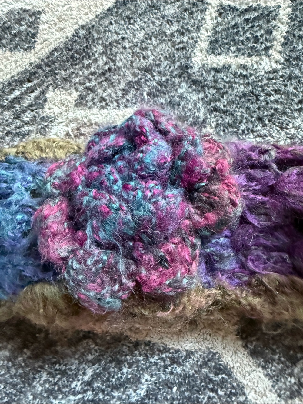 Handmade Multicolor Knit Headband with Flower Accent